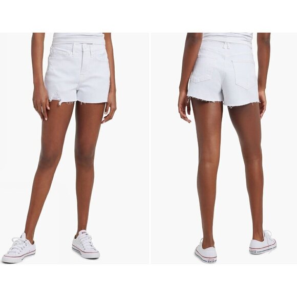 New Good American Size 10/30 Good '90s Ripped Raw Hem Denim Shorts White - Picture 1 of 14